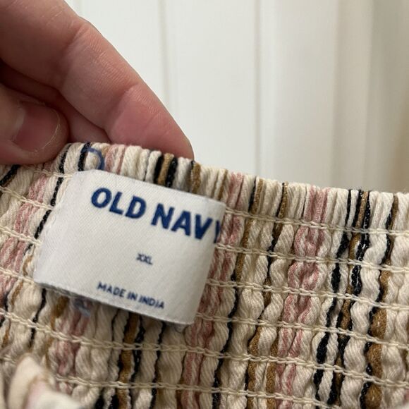 Old Navy Cream Pink Gray Striped Tank Top Crop Smocked Button Up Womens XXL - Picture 4 of 9